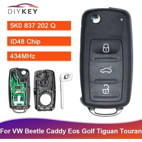DIYKEY 5K0 837 202 Q for Volkswagen Beetle Caddy Golf Jetta 2011 2012 2013 Remote Car Key 3 Button 434MHz ID48 Chip 5K0837202Q