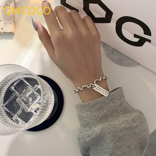 Korean Version 925 Silver Square-Shape Letter Pendant Bracelet Female Vintage Do Old Bracelet Fashion Creative Hand Jewelry