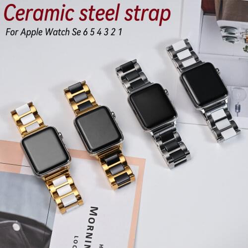 Belt for apple watch strap series 6 5 4 3 se women loop for iwatch se 38mm 40mm 42mm 44mm Stainless Steel ceramic wrist band