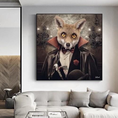Renard Canvas Poster Art Wall Fox Canvas Poster Painting Cartoon Animal Wall Picture Print for Living Room Decor Unframed