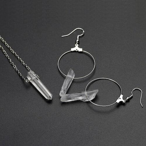 White Crystal Clera Stone Circle Hoop Earrings Handmade Pendent Necklace For Women Jewelry Sets Charms Wedding Gift