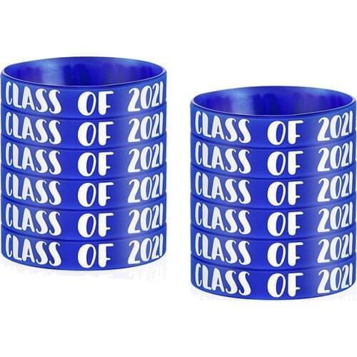 Blue 12 Pieces Class Of 2021 Wristbands Graduation Rubber Bracelets Graduating Celebrating Bracelet For Senior Students Teachers