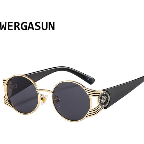 WERGASUN Vintage Steampunk Sunglasses Retro Round Metal Frame Double Beam Sun Glasses for Men Women Designer Punk Glasses Oculos
