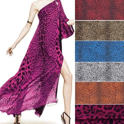 Thin Silk Chiffon Fabric Scarf Beach Dress Leopard Print Classic Leopard 5 Colors Available