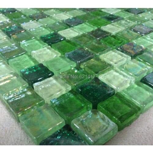 Green crystal glass mosaic tiles HMGM1121B backsplash kitchen wall tile sticker bathroom floor tile free shipping