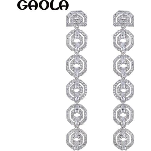 GAOLA High Quality Micro-inserts White Gold Color AAA CZ Vintage Dangle Earrings Drop Long Crystal Earrings for Women GLE5215Y