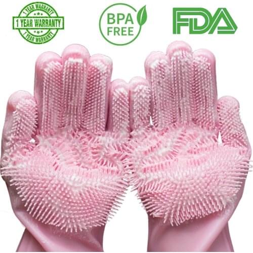 1Pair Dishwashing Cleaning Gloves Magic Silicone Rubber Dish Washing Glove for Household Scrubber Kitchen Clean Tool Scrub
