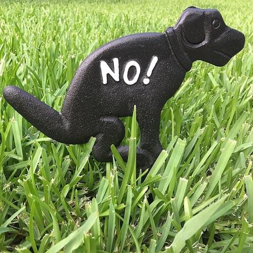 1pc Garden Sign Ground Plug Cast Iron Card Yard 'No Dog' Warning Grass Decor Keep Off Puppy Sturdy Stick Ground Big/Small Black