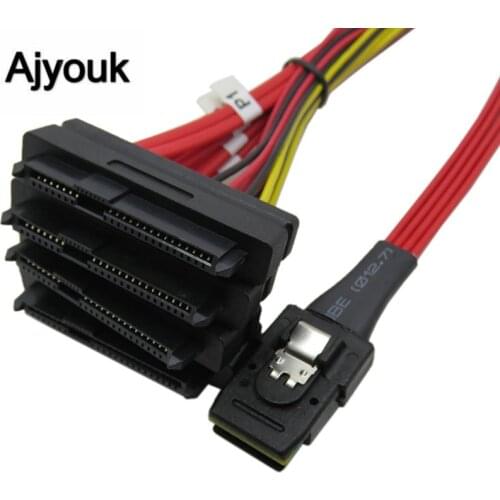 100PCS Mini SAS 36Pin SFF-8087 4i To 4*SFF-8482 29-Pin With 4P Power Cable Red 1M For Hard Disk Server Supply Cable