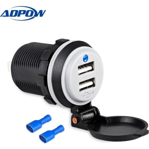 12V-24V Auto Dual USB Car Charger Adapter Power Outlet For Auto Motorcycle Boat Car 2 Port Waterproof USB Car Socket 4.2A