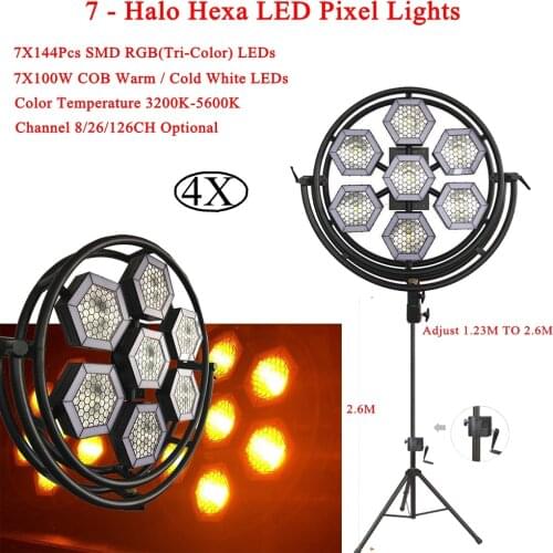 4Pcs/Lot NEW DJ Equipment 7 - Halo Hexa LED Pixel Lights 7X144 RGB 3IN1 LEDs And 7X100W COB Warm/Cold White LEDs Stage Lighting