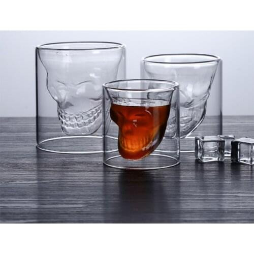 4pcs Skull Head Shot Wine Cup Skeleton Wall Transparent Glass Fun Drinks Latte Halloween Double Coffee Mug Creative Gift Party