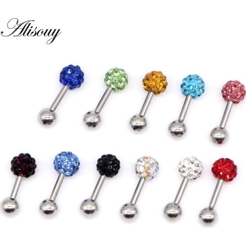 Alisouy 1PCS 14G Rhinestone 1.6*8mm Stainless Steel ear plug Piercing tragus piercing tunnel jewelry for women Fashion style