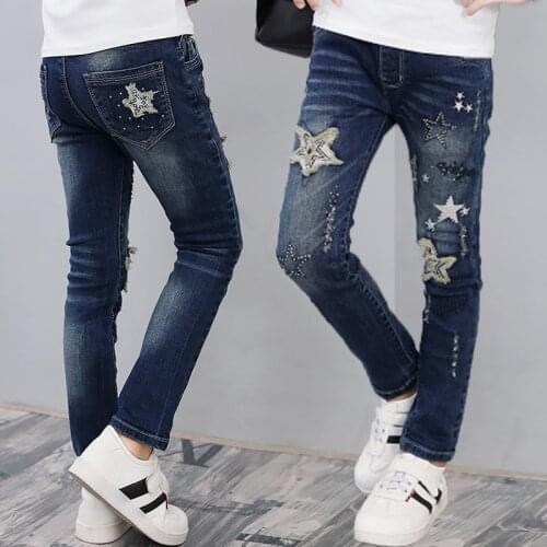 Girls brand jeans 2019 new patchwork girls pants toddler classic trousers for 3-13years children clothes kids pencil leggings