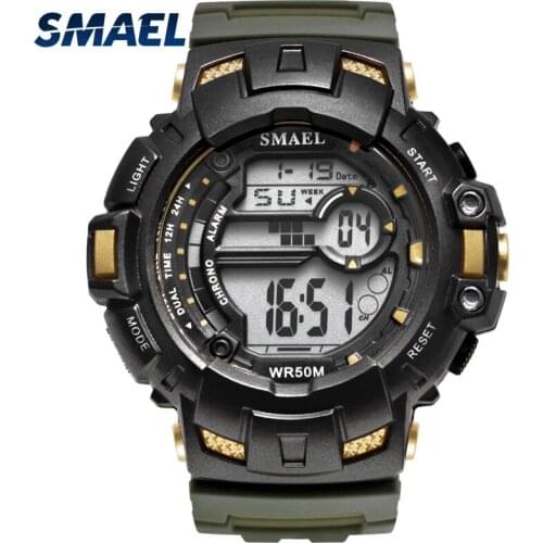 SMAEL Electronic Digital Display Time Mens Watch 50M Waterproof Automatic Update Date Stopwatch Timer Alarm Clock