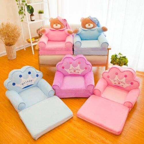 Baby Kids Only Cover NO Filling Cartoon Crown Seat Children Chair Neat Puff Skin Toddler Children Cover for Sofa Folding