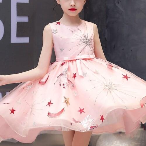 New Design Kids Dress For 4-12 Girls Star Sequins Wedding Party Tailing Frock Elegant Princess Sleeveless Children’s Dresses1263