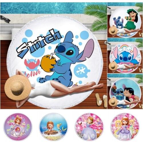 Disney Lilo Stitch Sofia Princess Kid Hawaii Vacation Microfiber Beach Towel with Tassel Swimming Bath Towel Picnic Rug Yoga Mat
