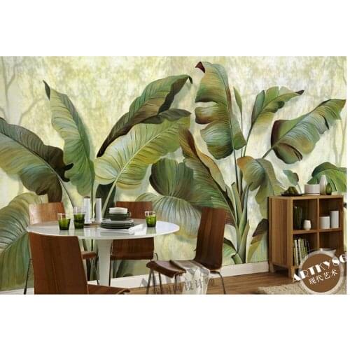 Fantastic fresh green leaf banana painting backdrop Landscape wallpaper murals Home Decoration