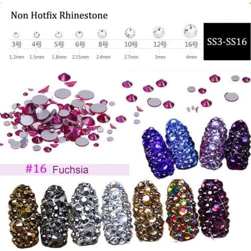 Fuchsia Glass Rhinestone ss3 ss4 ss5 ss6 ss10 ss12 ss16 1440 Nail Art Decoration Flatback Glass Stones Shiny Gems DIY Gem(No.16)