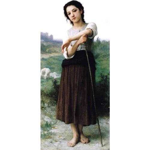 Canvas Paintings for living room Young Shepherdess Standing William Adolphe Bouguereau High quality Hand painted