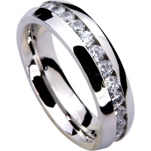 316L Stainless Steel Rings Titanium Steel High Polished Inlaid Within Arc Circle Rhinestone Silver Ring Couple Lover Engagement