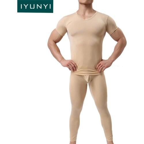 IYUNYI Men Undershirt Set High Quality Sexy Mens Underwear Sleepwear Breathable Pajamas Fashion Male Soft Comfort Tops+Pants Set