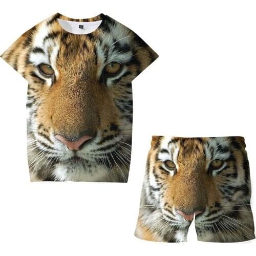 Boy Clothing Sets 2021 Summer Fashion tiger Short Sleeve Printed 3D Animals Graphic T Shirt+Shorts girl Casual Clothes 2Pcs Suit