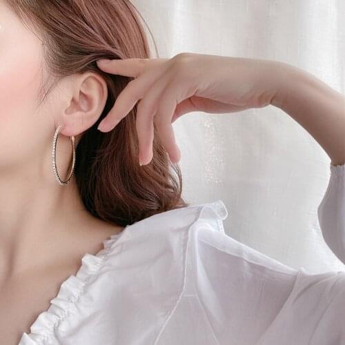 Korean Fashion Circle Earrings for Women Simple Trend High-end Micro-inlaid Earrings Temperament Personality Earrings Jewelry