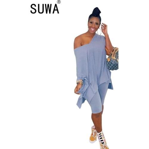 Summer lounge wear cotton clothing women two piece set oversize t-shirt top + high waist skinny knee length stacked pants