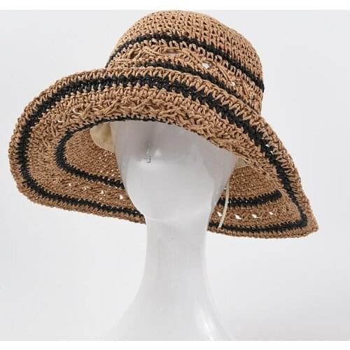 Summer Hat Women Straw Sun Beach Wide Brim Breathable Sun Protection Folding Outdoor Accessory