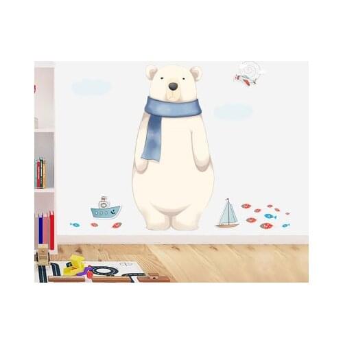 Cute Polar Bear Wall Sticker Cartoon Nursery Kids Room Decoration Poster Animal Baby Room Wall Decoration Wall Pictures Mural