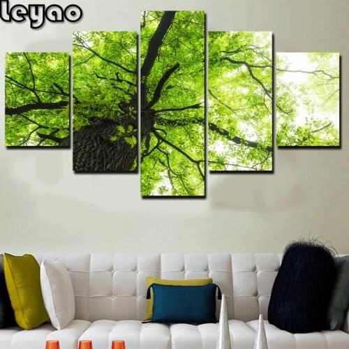 5 Pieces Full Square/Round Drill Diamond Painting Embroidery Tree Leaves Branch Green Rhinestone Mosaic Cross Stitch Decor Gift