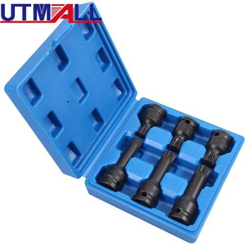 6pc Spline Impact Bit Socket Set 1/2" Drive Extension Bar Wrench CR-MO 12 Point Screwdriver Bit