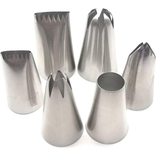 6pcs Big Size DIY Cream Cake Icing Piping Nozzles Pastry Tips Fondant Cake Decorating Tip Stainless Steel Nozzle Baking Tools