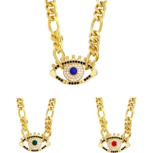 2021 New Luxury Turkey Evil Eye Necklace CZ Zircon Lucky Eye Gold Color Metal Chains Fashion Jewelry Gifts For Female Girl