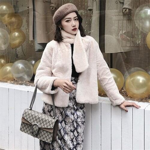 New Women Faux Rex Rabbit Fur Coats Female Fake Fur Lady Winter Coat with scarf Plus Size Faux Fur Casual Party Jacket WZ1096