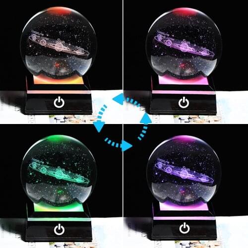 New 80mm K9 Crystal Solar System Planet Globe 3D Laser Engraved Sun System Ball with a Touch Switch LED Light Base Cosmic Model