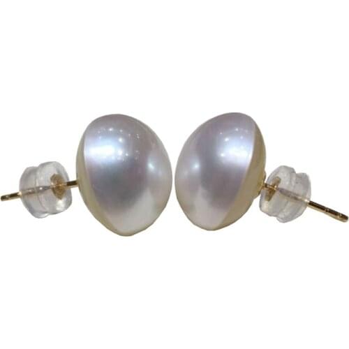 One pair white MABE PEARL coin earrings nature FPPJ MABE EARRINGS 14K STUD