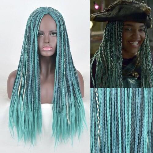 Descendants 2 Uma cosplay wig long afro braids curly tail blue hair women wigs+Free Wig Cap
