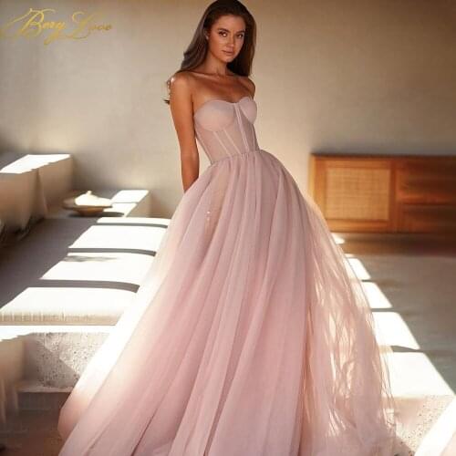 Berylove Pink Tulle Prom Dresses Strapless Sweetheart Long Party Dress Elegant Evening Gown High Waist Vestidos de cóctel