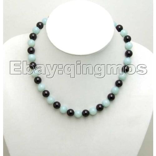 SALE Big 10mm round Natural High quality Amazonite and 10mm garnet 18" Necklace-nec5394 Wholesale/retail Free shipping