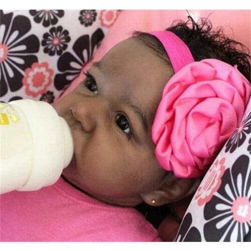 22Inch High Quality Sweet Lifelike Reborn Full Silicone Reborn Cute Pink Hair Band Lifelike Doll As Children Gift Accompany