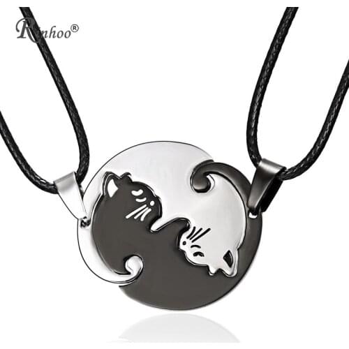 RINHOO Couples Necklaces Black White Couple Lovers Gift Jewelry For Women Men Titanium Steel Animal Cats Pendants Necklace