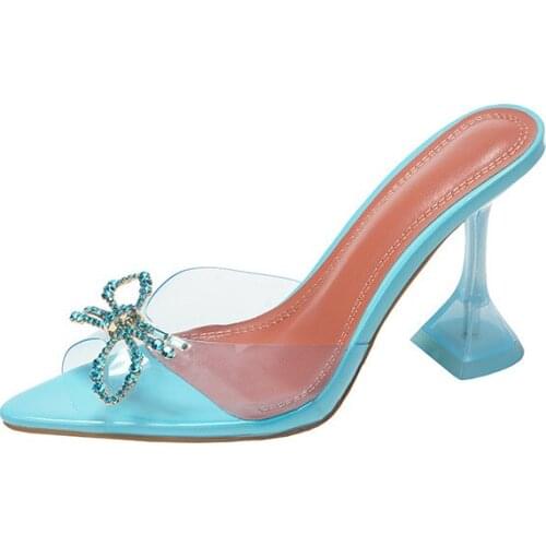 Luxury Butterfly-knot Slippers Crystal Cup high-heeled Sexy Casual Shoes Plus Size 35-43 44 45 Women Open Toe Slippers