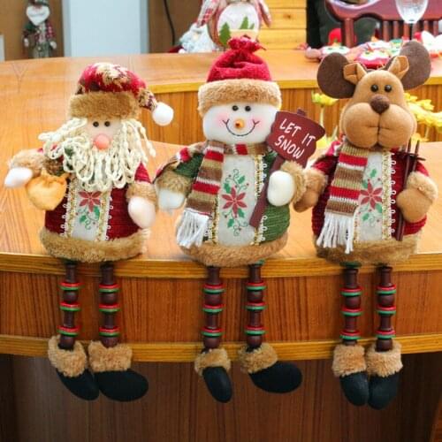 Merry Christmas Sitting Santa Claus Doll Flannel Santa Snowman Elk Ornaments for Desktop Window Christmas Decorations for Home