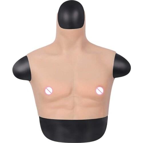 Silicone Chest Muscle Vest High Neck Fake Muscle Invisible T-Shirt for Men Ajusen