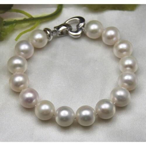 Wedding Woman Gift 7.4inch 10x12mm Natural White Freshwater Pearl Bracelet Handmade Heart Clasp Woman Jewelry
