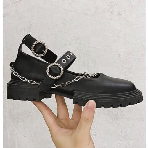 Women Lolita Belt Buckle Metal Chain Gothic Punk Pumps Shoes Platform Chunky Heel Creepers Japanese Harajuku New 2021