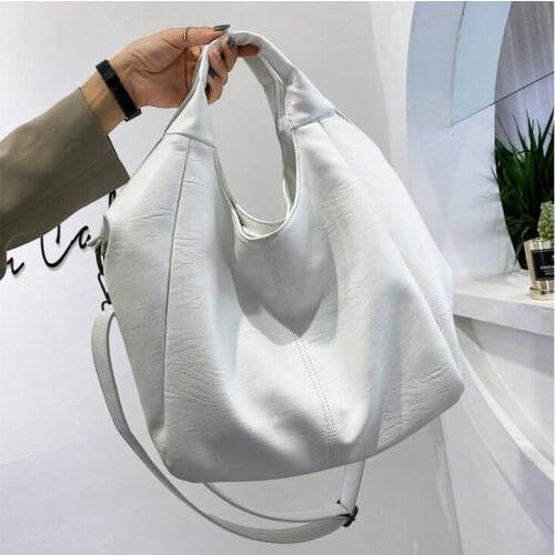 White Leather Women Half Moon Bags Large Capacity Hobos Shopper Bag Quality Soft PU Crossbody Bags Female Tote Bags designer sac